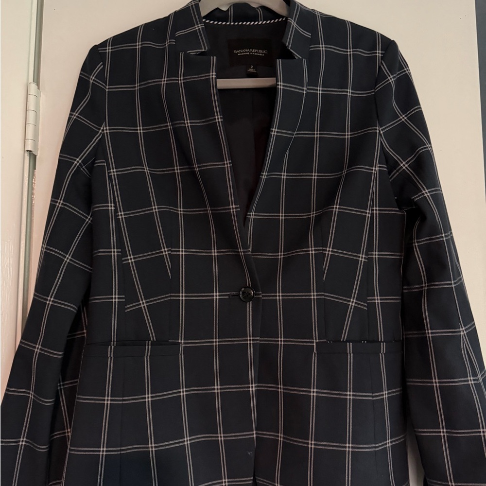 Banana Republic Navy Blazer with White Windowpane Check